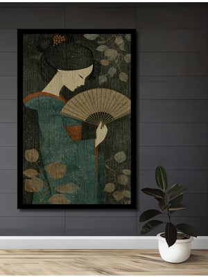 Petmudo AVM Asil Geisha Kırmızı Keman Sulu Boya Görünümlü Ahşap Ev,antre,ofis,mutfak Tablo Çerçeve Görünümlü