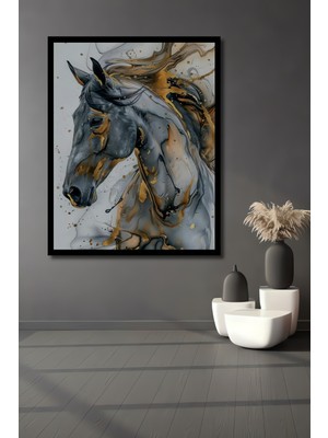 Petmudo AVM Altın Efendisi At Baskı Ev,antre,salon,ofis,mutfak,yatak Odası Tablo Çerçeve Görünümlü