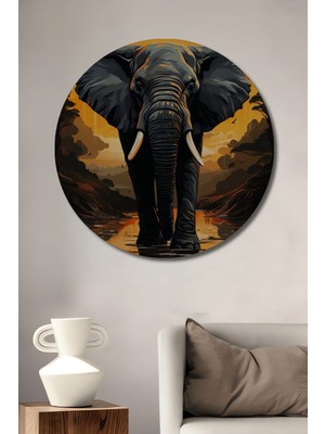 Petmudo AVM Dev Fil Yağlı Boya Görünümlü Ahşap Dekoratif Tablo Yuvarlak Duvar Tablosu