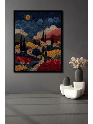 Petmudo AVM Van Gogh Yıldızlı Gece Tarzı Quilling Sanat Ahşap Antre,salon,ofis,mutfak Tablo Çerçeve Görünümlü