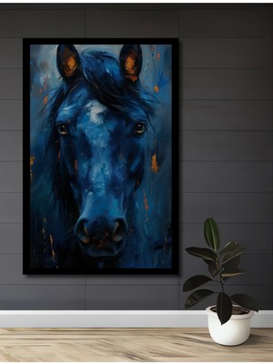 Petmudo AVM Mistik Mavi At Yağlı Boya Görünümlü Soyut Sanat Ahşap Ev,antre,ofis,mutfak Tablo Çerçeve Görünümlü