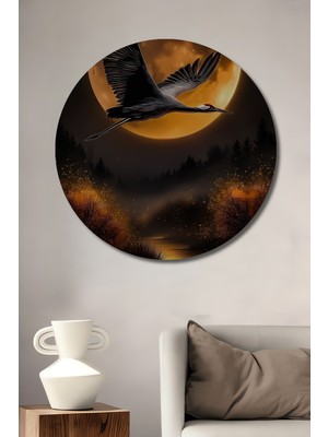 Petmudo AVM Aybastı Dolunay Kanatları Ahşap Dekoratif Tablo Yuvarlak Duvar Tablosu