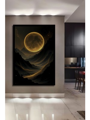 Petmudo AVM Büyülü Dolunay Vadi Manzarası Yağlı Boya Görünümlü Ahşap Ofis,mutfak Tablo Çerçeve Görünümlü