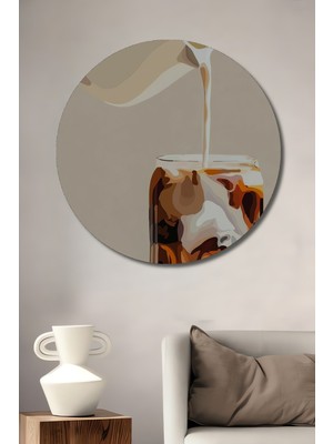 Petmudo AVM Buzlu Kahve Sanatı Yağlı Boya Görünümlü Dekoratif Ahşap Tablo Yuvarlak Duvar Tablosu