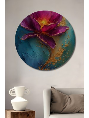 Petmudo AVM Mor Lotus Çiçeği Yağlı Boya Görünümlü Ahşap Dekoratif Tablo Yuvarlak Duvar Tablosu