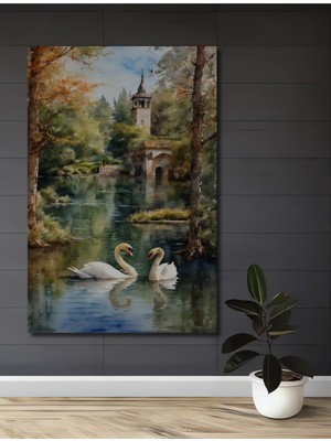 Petmudo AVM Sulu Boya Görünümlü Iki Aşka Sığnak Orman Köşesi Ahşap Dekoratif Ev,antre,salon,ofis,mutfak Tablo