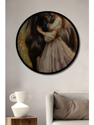 Petmudo AVM Aşkın Atı Yağlı Boya Görünümlü Boho Sanat Ahşap Tablo Yuvarlak Duvar Tablosu Çerçeve Görünümlü