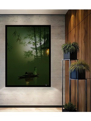 Petmudo AVM Bambu Ormanı Esintili Sulu Boya Görünümlü Ahşap Ev,antre,salon,ofis,mutfak Tablo Çerçeve Görünümlü
