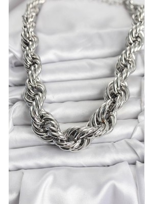 Ayder Timya Pirinç Gümüş Renk Sarmal Halat Model Kadın Kolye - TJ-BKO10635 TG/Tmya1395 226167