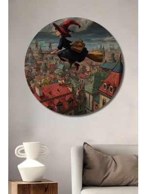 Petmudo AVM Peri Masalı Ucc Filmi Tarzı Yağlı Boya Görünümlü Ahşap Dekoratif Tablo Yuvarlak Duvar Tablosu