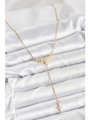 Ayder Timya 316L Çelik Zincir Gold Renk Yıldız Model Y Kadın Kolye - TJ-BKO10666 TG/Tmya1395 226210