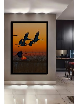Petmudo AVM Görkemli Turnalar Gün Batımı Ahşap Ev,antre,salon,ofis,mutfak,yatak Odası Tablo Çerçeve Görünümlü