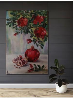 Petmudo AVM Nar Ağacı Dalları Yağlı Boya Görünümlü Ahşap Dekoratif Ev,antre,salon,ofis,mutfak,yatak Odası Tablo