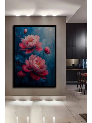 Petmudo AVM Pembe Şakayık Çiçekleri Sulu Boya Görünümlü Modern Sanat Ahşap Ev,antre,ofis Tablo Çerçeve Görünümlü