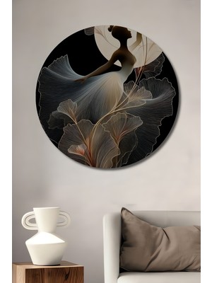 Petmudo AVM Dansçı Çiçek Esintisi Yağlı Boya Görünümlü Ahşap Dekoratif Tablo Yuvarlak Duvar Tablosu