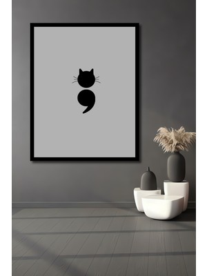 Petmudo AVM Minik Kedi Virgül Tasarımlı Modern Sanat Ahşap Antre,ofis,mutfak,yatak Odası Tablo Çerçeve Görünümlü