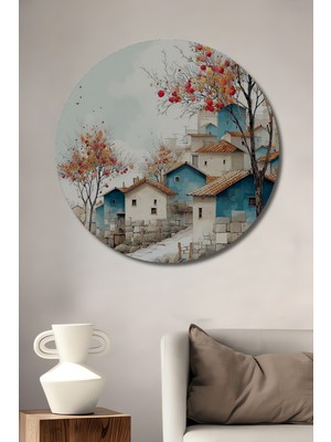 Petmudo AVM Saklı Bahçe Manzarası Sulu Boya Görünümlü Dekoratif Ahşap Tablo Yuvarlak Duvar Tablosu