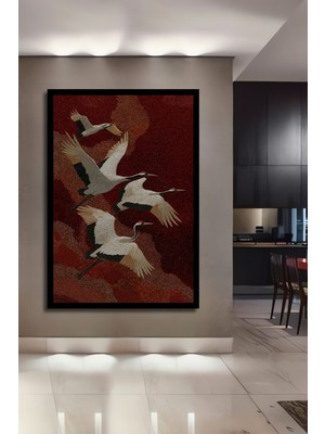 Petmudo AVM Uçan Turnalar Yağlı Boya Görünümlü Ahşap Ev,antre,ofis,mutfak,yatak Odası Tablo Çerçeve Görünümlü