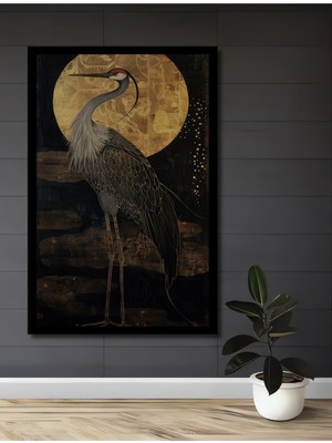 Petmudo AVM Altın Dolu Zarif Turna Kuşu Yağlı Boya Görünümlü Ahşap Ev,antre,ofis,mutfak Tablo Çerçeve Görünümlü