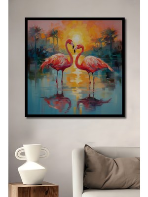 Petmudo AVM Aşk Dolu Iki Flamingo Yağlı Boya Görünümlü Ahşap Ev,antre,salon,ofis,mutfak Tablo Çerçeve Görünümlü