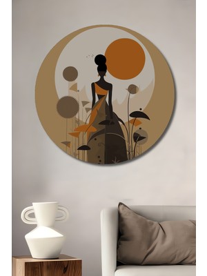 Petmudo AVM Afrikalı Kadın Figürlü Soyut Sanat Ahşap Dekoratif Tablo Yuvarlak Duvar Tablosu