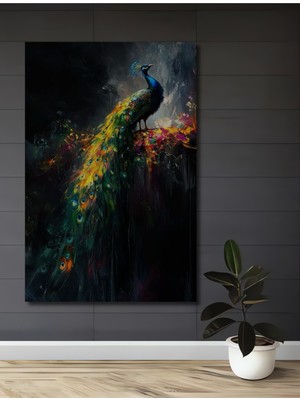 Petmudo AVM Görkemli Tavus Kuşu Yağlı Boya Görünümlü Ahşap Dekoratif Ev,antre,salon,ofis,mutfak Tablo