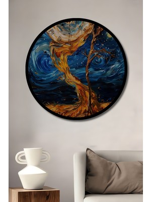 Petmudo AVM Erime Zaman Ağacı Yağlı Boya Görünümlü Ahşap Tablo Yuvarlak Duvar Tablosu Çerçeve Görünümlü