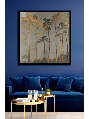 Petmudo AVM Altın Orman Silüeti Yağlı Boya Görünümlü Ahşap Ev,antre,salon,ofis,mutfak Tablo Çerçeve Görünümlü