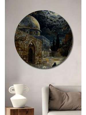 Petmudo AVM Kubbetüssahra Yağlı Boya Görünümlü Sanat Tablosu Ahşap Dekoratif Tablo Yuvarlak Duvar Tablosu