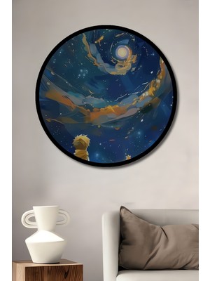 Petmudo AVM Küçük Prens ve Tilki Yıldızlı Gecede Ahşap Dekoratif Tablo Yuvarlak Duvar Tablosu Çerçeve Görünümlü