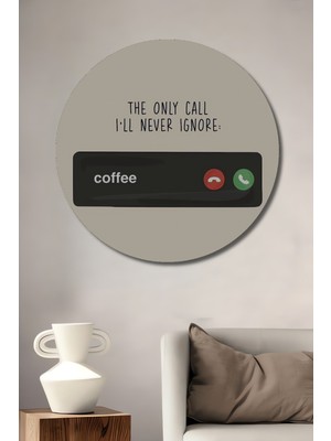 Petmudo AVM Kahve Çağrısı Sulu Boya Görünümlü Modern Sanat Ahşap Dekoratif Tablo Yuvarlak Duvar Tablosu