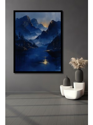 Petmudo AVM Masalsı Dağ Manzarası Sulu Boya Görünümlü Ahşap Ev,antre,salon,ofis,mutfak Tablo Çerçeve Görünümlü