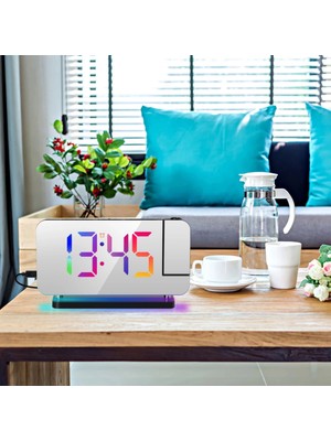 Etashop Rgb Projeksiyonlu Çalar Saat -7AYNA LED Dijital Saat Tavana Zaman Yansıtma USB & Type C Şarj Rgb Atmosfer Gece Lambası Beyaz