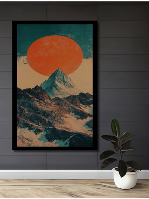 Petmudo AVM Muhteşem Turuncu Güneş ve Kar Beyazı Dağlar Modern Sanat Ahşap Tablo Çerçeve Görünüm