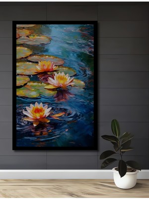 Petmudo AVM Muhteşem Nilüferler Yağlı Boya Görünümlü Ahşap Ev,antre,salon,ofis,mutfak Tablo Çerçeve Görünümlü