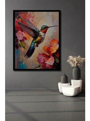 Petmudo AVM Renkli Sinekkuşu Yağlı Boya Görünümlü Ahşap Ev,antre,ofis,mutfak,yatak Odası Tablo Çerçeve Görünümlü