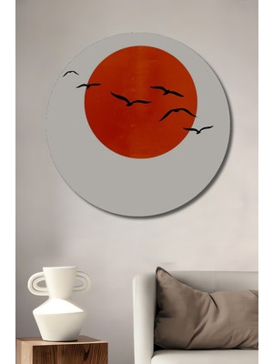 Petmudo AVM Kanat Çizen Kuşlar Minimalist Ahşap Dekoratif Tablo Yuvarlak Duvar Tablosu