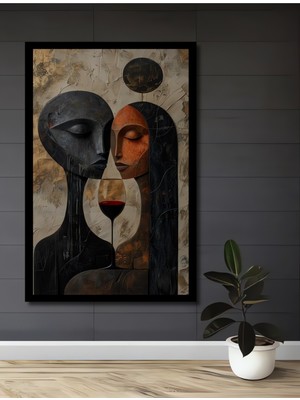 Petmudo AVM Çift Aşkı Kadeh Ev,antre,salon,ofis,mutfak Tablosu Yağlı Boya Görünümlü Ahşap Çerçeve Görünümlü