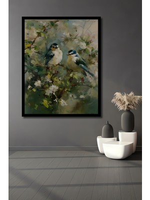 Petmudo AVM Iki Kuşun Huzurlu Anı Yağlı Boya Görünümlü Ahşap Ev,antre,salon,ofis,mutfak Tablo Çerçeve Görünümlü