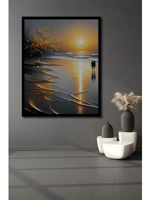 Petmudo AVM Altın Orman Esintili Aşk Sahili Yağlı Boya Görünümlü Ahşap Ev,antre,ofis Tablo Çerçeve Görünümlü