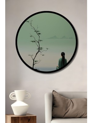 Petmudo AVM Zen Meditasyon Kadın ve Ağaç Sanat Tablo Ahşap Tablo Yuvarlak Tablo Çerçeve Görünümlü