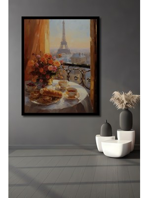 Petmudo AVM Paris Gün Doğumu Yağlı Boya Görünümlü Ahşap Ev,antre,ofis,mutfak,yatak Odası Tablo Çerçeve Görünümlü