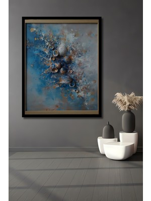 Petmudo AVM Deniz Kabukları Soyut Yağlı Boya Görünümlü Ahşap Ev,antre,salon,ofis,mutfak Tablo Çerçeve Görünümlü