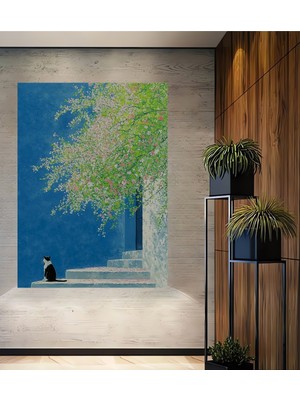 Petmudo AVM Baharın Kedi Masalı Sulu Boya Görünümlü Ahşap Dekoratif Ev,antre,ofis,mutfak,yatak Odası Tablo