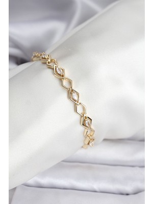 Ayder Timya 14K Gold Renk Kaplama Baklava Dilim Model Kadın Bileklik - TJ-BB8115 TG/Tmya1395 226465