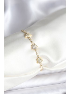 Ayder Timya Yıldız Model Zirkon Taşlı Gold Renk Pirinç Su Yolu Kadın Bileklik - TJ-BB8096 TG/Tmya1395 226446