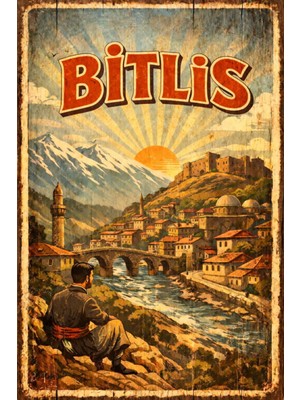 BiveSa Bitlis Ili Retro Ahşap Poster