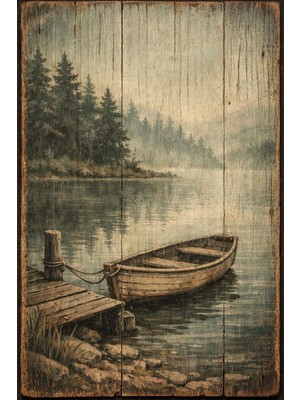 BiveSa Puslu Göl Havası Retro Ahşap Poster