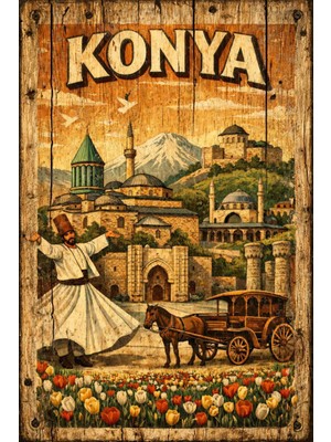 BiveSa Konya Ilçesi Retro Ahşap Poster