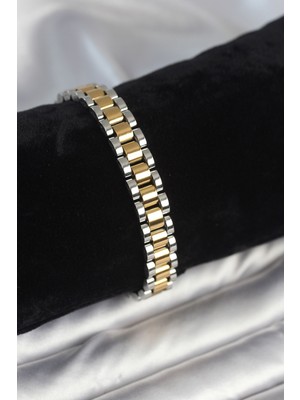 Ayder Timya 316L Çelik Gold ve Gümüş Renk 9 mm Kalınlık Erkek Bileklik - TJ-EB3769 TG/Tmya1395 226367